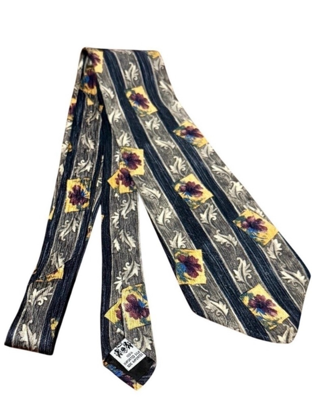 Vintage 100% Silk Museum Masterworks Necktie Floral Stripe Art History 90s Tie